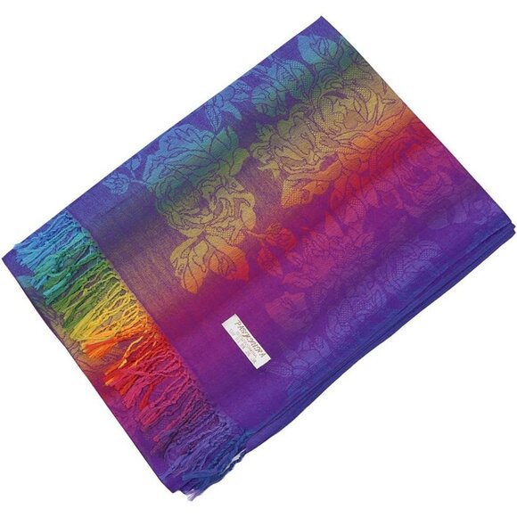 Colorful Flowers Jacquard Cotton Pashmina Women’s Wrap Shawl with Tassels Scarf - Picture 7 of 8